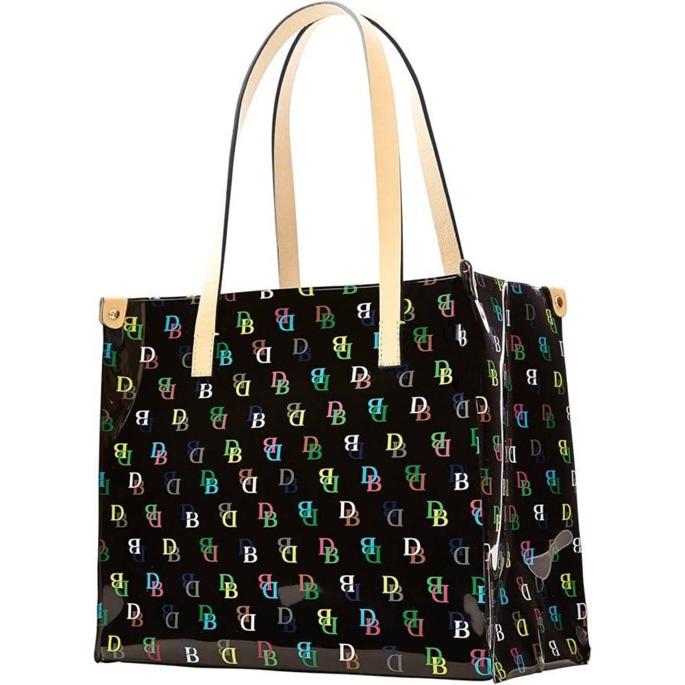 Dooney & Bourke Medium Shopper Black Patent Multicolor DB Monogram Tote Bag